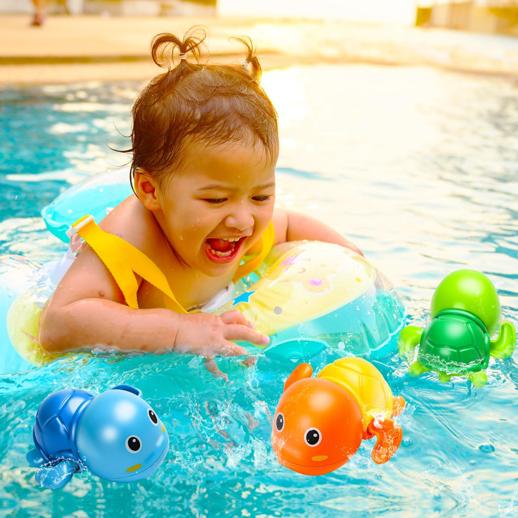 Bath Toys, Cute Swimming Turtle Baby Bath Toys for Toddler 1-3, Water Pool Floating Wind Up Toys for 1 Year Old Boy