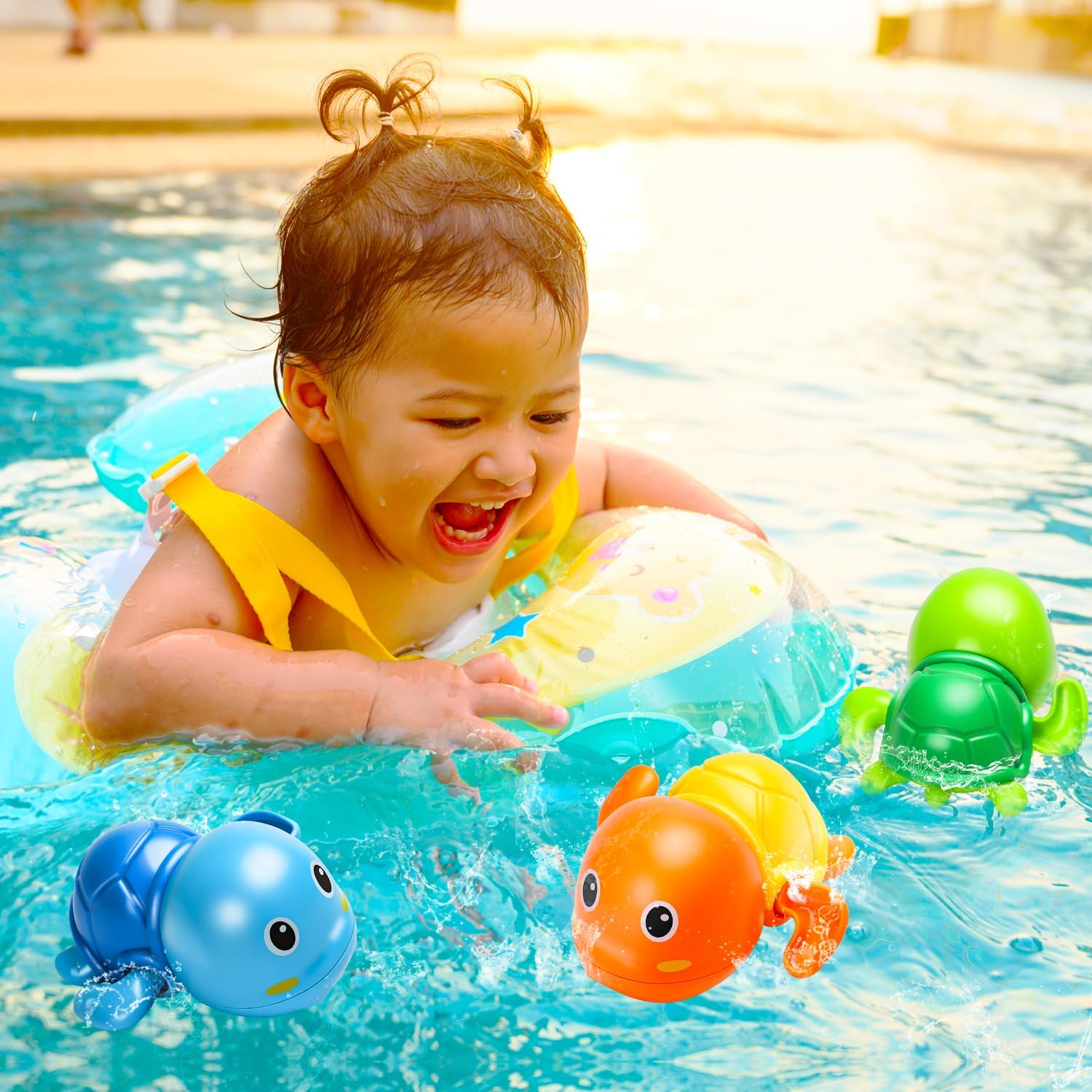 Bath Toys, Cute Swimming Turtle Baby Bath Toys for Toddler 1-3, Water Pool Floating Wind Up Toys for 1 Year Old Boy