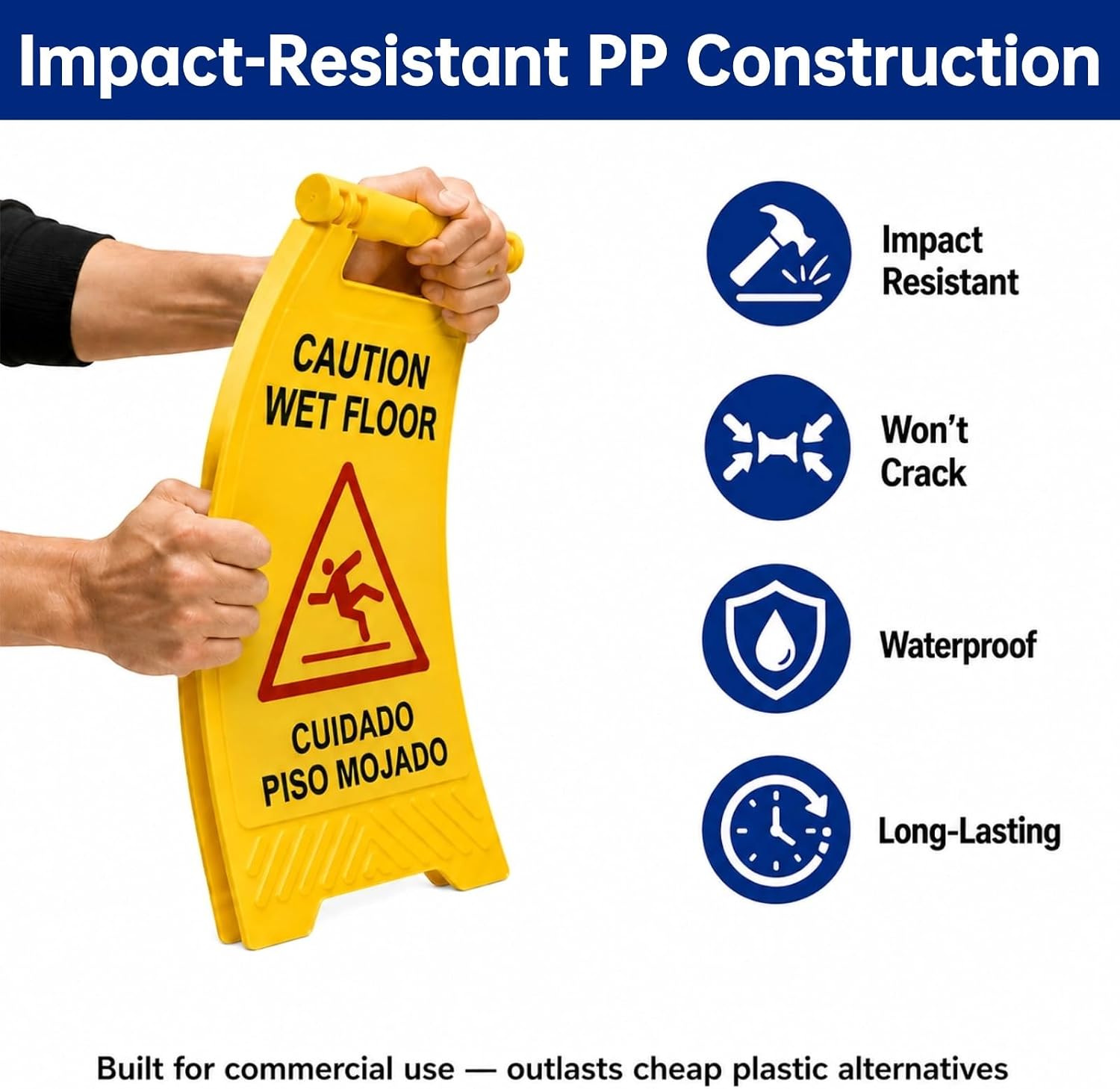 24 Inches Caution Wet Floor Sign - 12 Pack Double Sided, Bilingual Warning Floor Signs for Commercial Use, Foldable