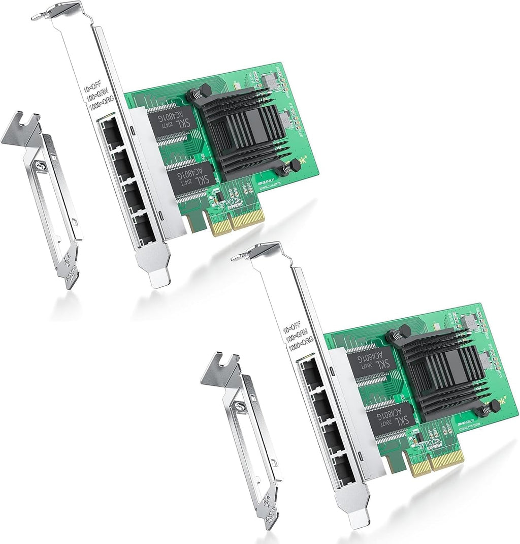 4 Port Gigabit NIC for Intel I350-T4 with Low Profile, Gigabit Ethernet Network Adapter Card with Intel I350-AM4 Controller, Support Windows/XP/Linux/VMware ESX, Quad RJ45 Ports, PCI-E 2.1 X4, 2 Pack