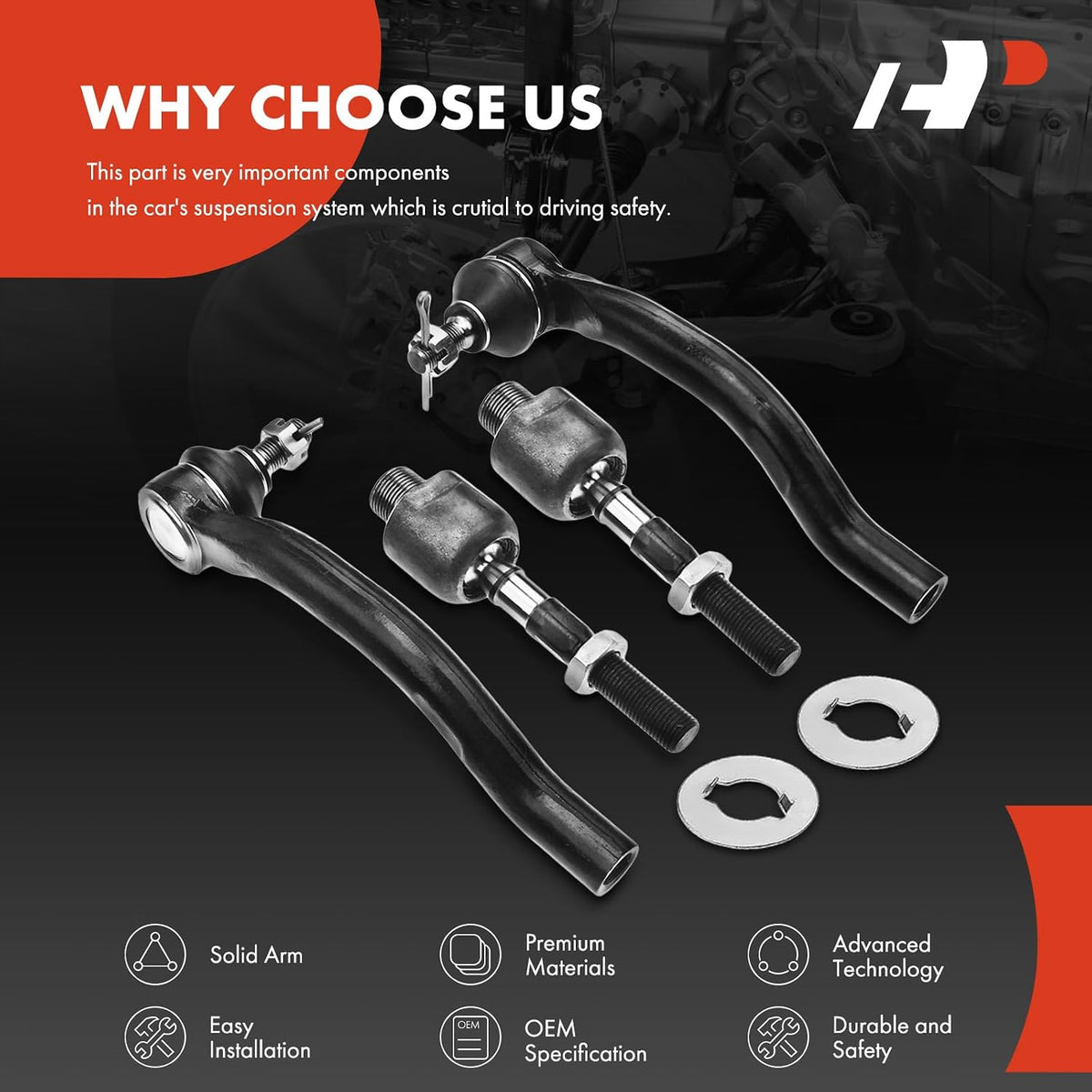 A-Premium Front Inner & Outer Tie Rod End Kit Fix Uneven Tire Wear