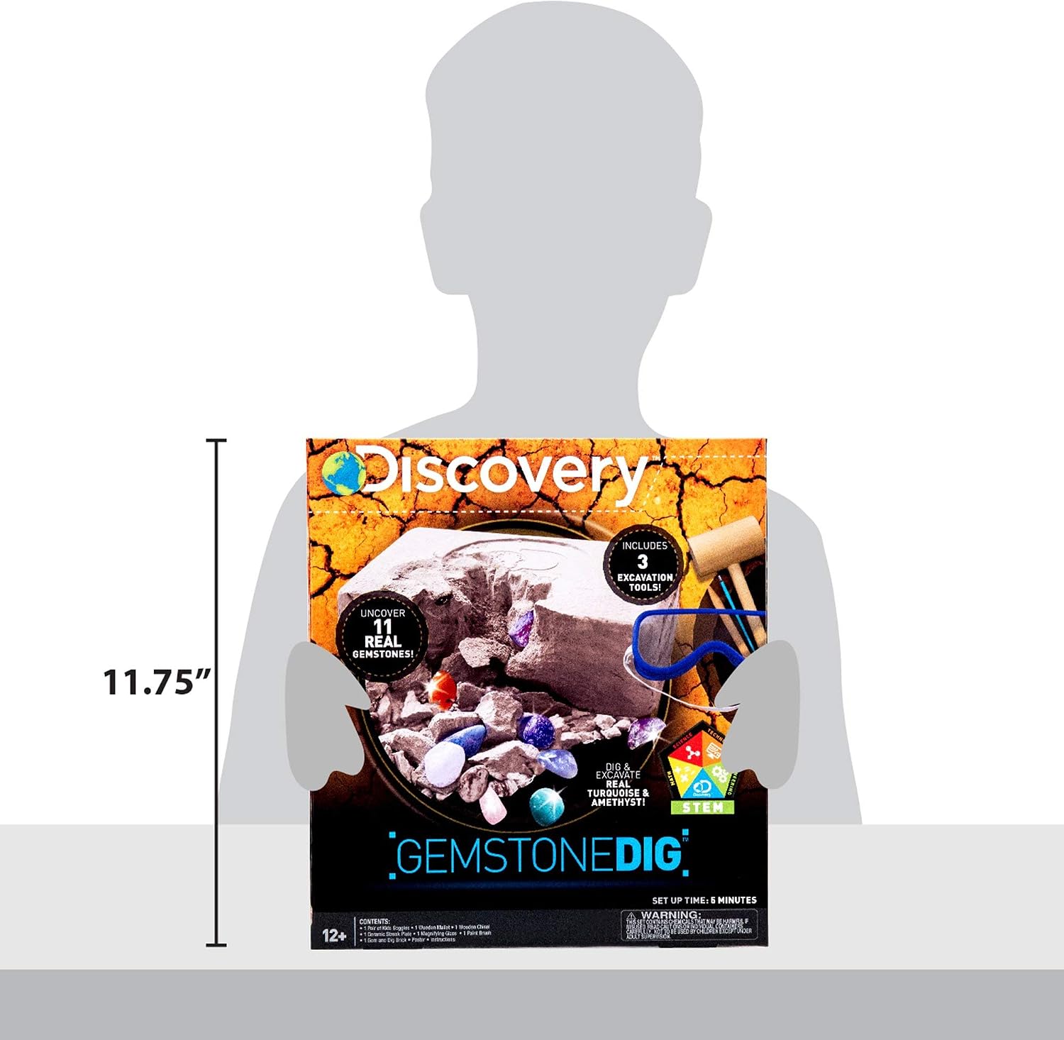 Kids Gemstone Dig Stem Science Kit by Horizon Group Usa, Excavate, Dig & Reveal 11 Real Gemstones, Includes Goggles