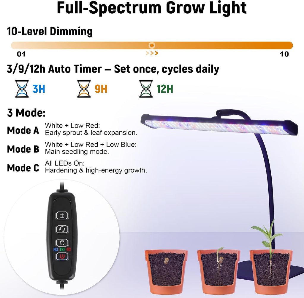 Seed Starter Kit, 60-Cell Tray with Grow Light and Heat Mat | Self-watering seedling tray with humidity dome, indoor