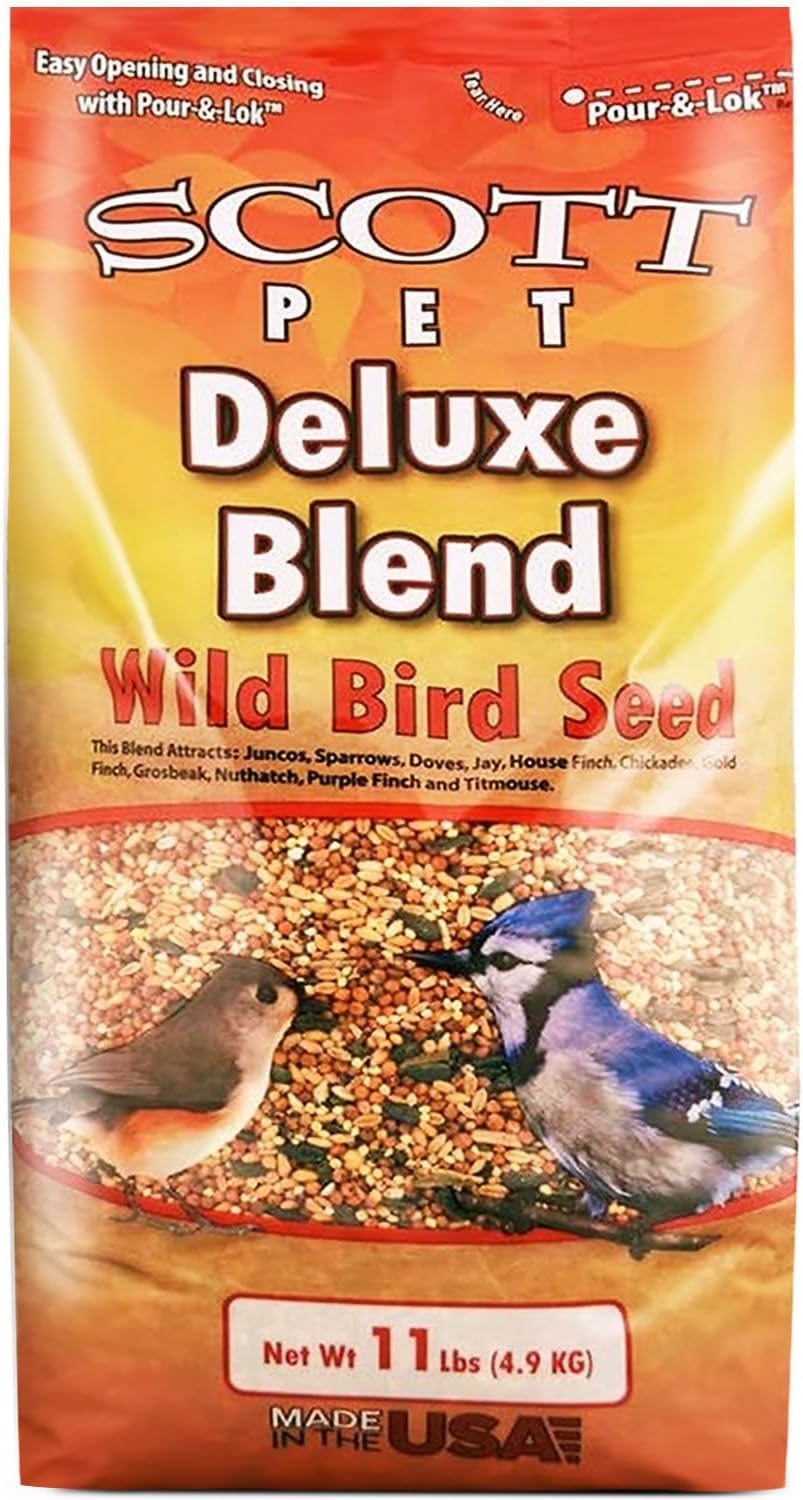 Wild Bird Seed, Deluxe Blend, 11lb, High Protein & Fiber | No dust. Attracts Juncos, Jays, Finches, Grosbeaks