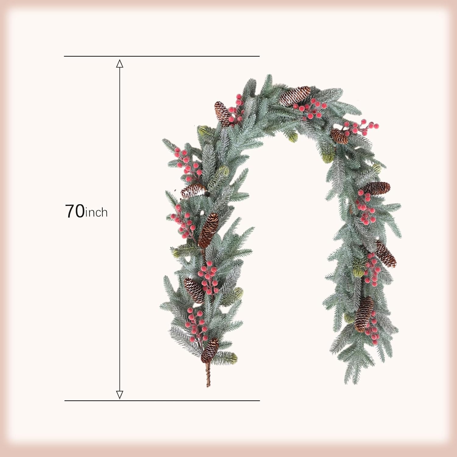 6FT Christmas Garland with Red Berries and Pinecones - Table Decor, Winter Greenery for Holiday Season Mantel