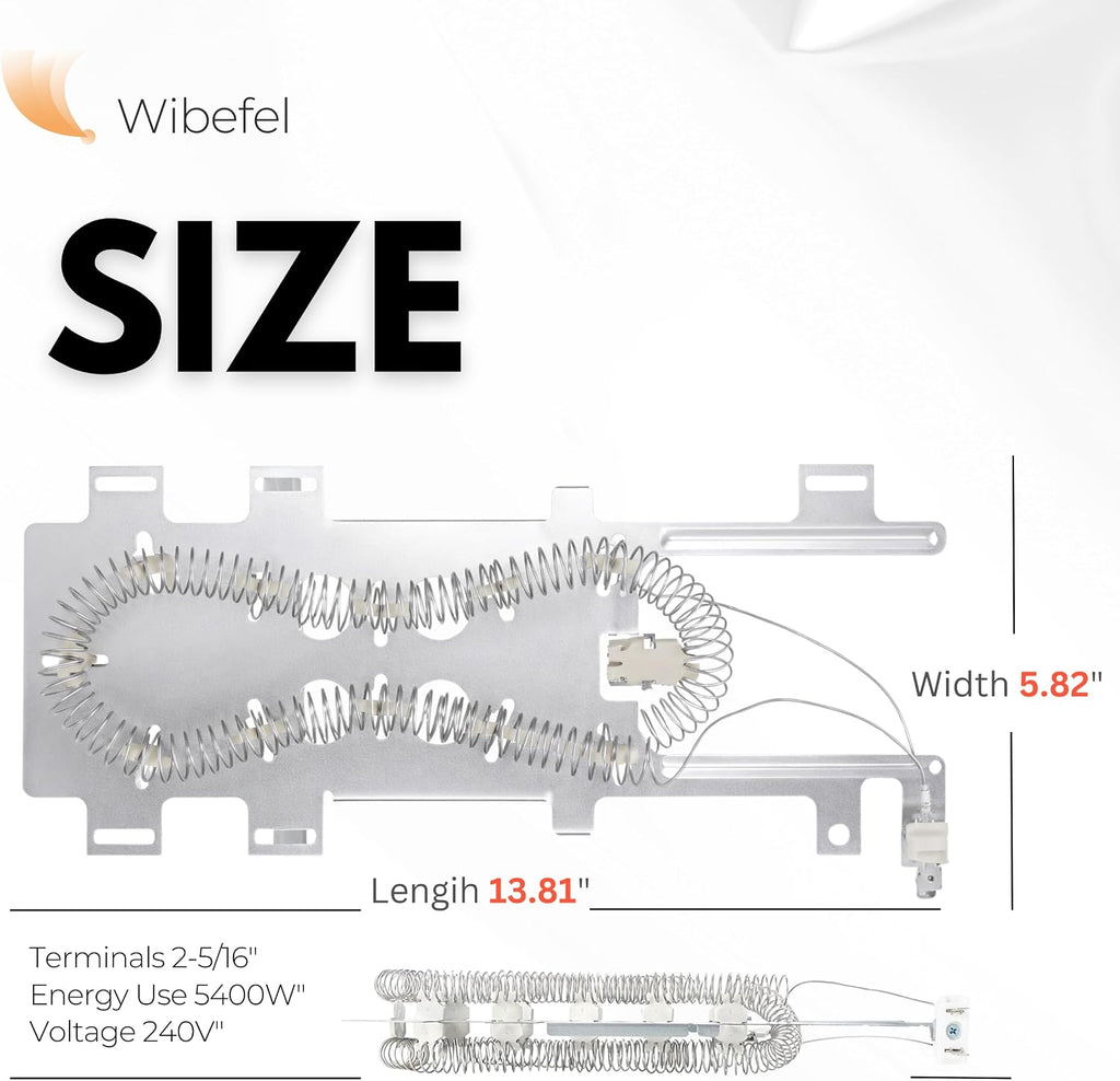 Dryer Heating Element Kit fits Whirlpool WED7590FW0 WED75HEFW0 WED7600XW0 WED7800XB0 WED7800XL0 WED7800XW0 WED7990XG0 – Includes Thermostat, Thermal Fuse