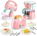 Play Kitchen Toys, Pretend Food Kitchen Accessories Girls Toy with Coffee Maker, Mixer, Toaster with Realistic