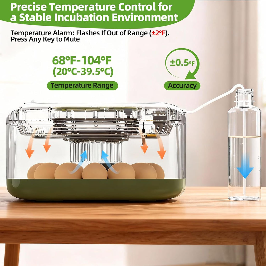 12 Egg Incubator for Hatching Eggs with Automatic Turning, Temperature & Humidity Display, Egg Candler, and Hatch Day