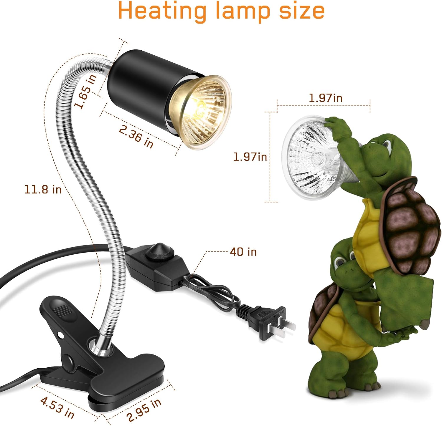 Reptile Heat Lamp,Heating Lamp with Clamp, Adjustable Habitat Basking Heat Lamp,UVA/UVB Light Lamp 360° Rotatable