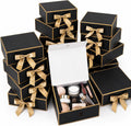12Pack Small Gift Boxes with Lids, Black Boxes with Gold Ribbon