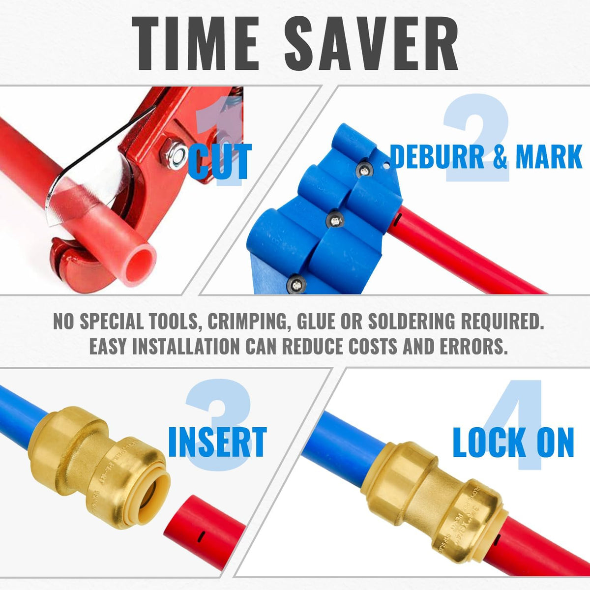 SUNGATOR Straight Coupling, 3/4-Inch Push Fit PEX Fittings, Brass, 2-Pack