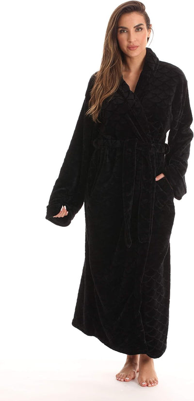 Velour Kimono Robe Hooded Bath Robes for Women Maxi Length