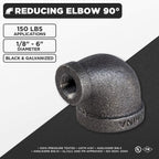 Supply Giant CNSM1002 1" x 1/2" Reducing Malleable Iron Elbow for High Pressures with Female Thread Fittings and Black Finish