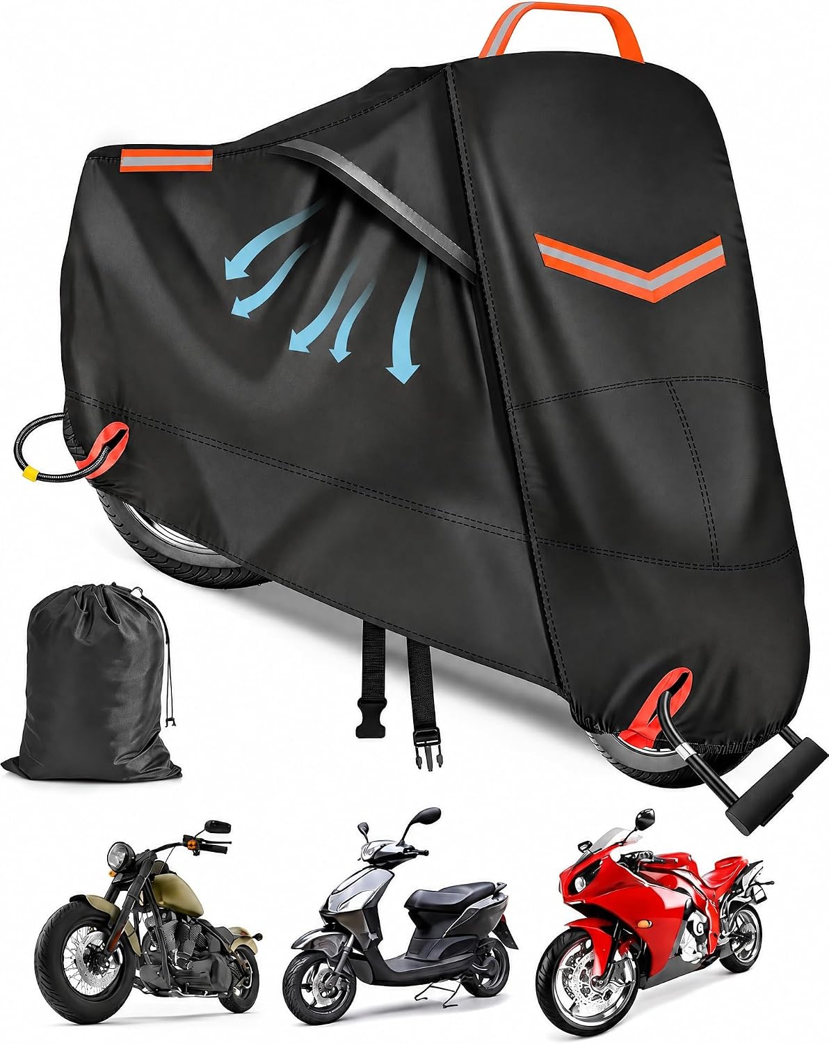 Heavy Duty Motorcycle Cover Waterproof,420DHigh Density Oxford,Nano Coating