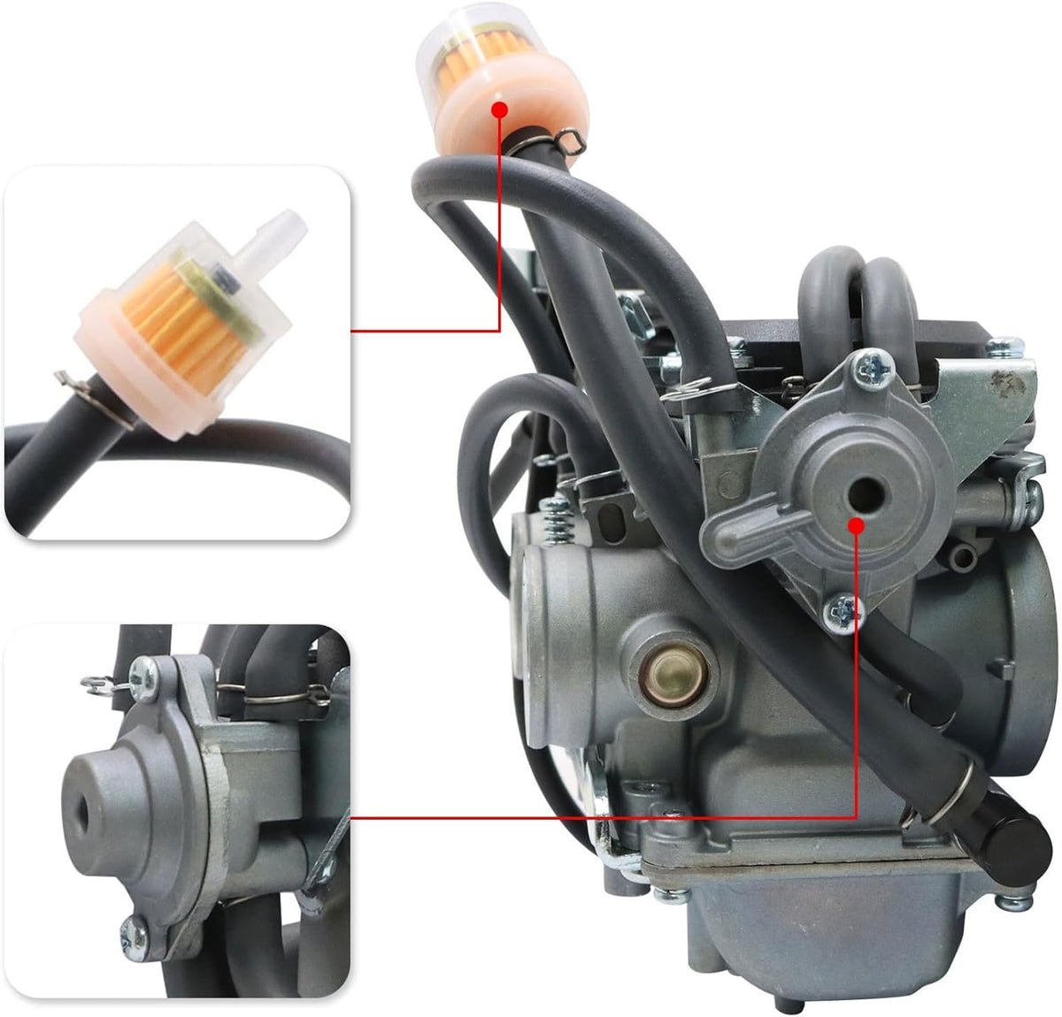 Priprilod Dual Carburetor Compatible with Ninja 250R EX250 EX250J 1988-2012 | Complete Carb Kit with Fuel Lines Tee Connector Gaskets | Replaces 15001-1433 15003-1602 15004-0020