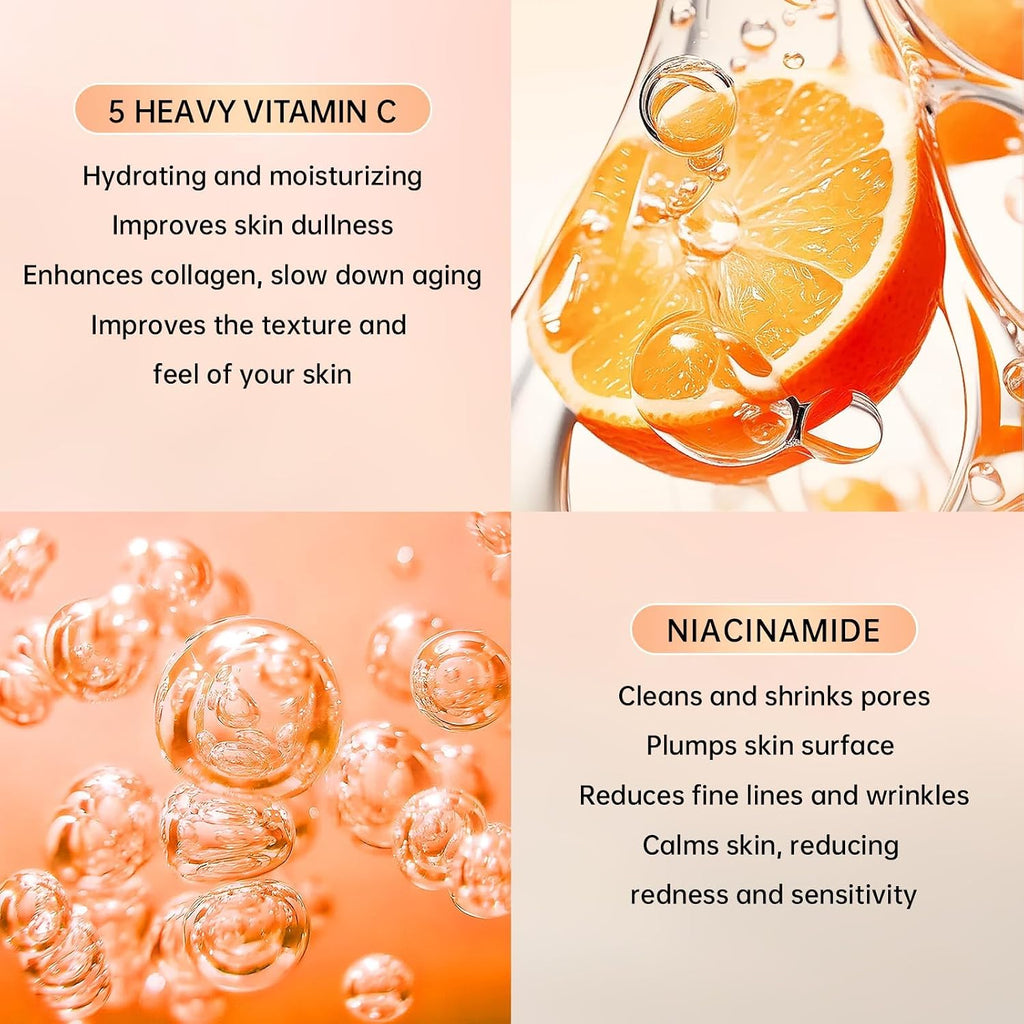 Vitamin C Skin Care Set for Women - 6PCS Skincare Gift Set With Facial Cleanser, Toner, Eye Cream, Serum, Lotion &