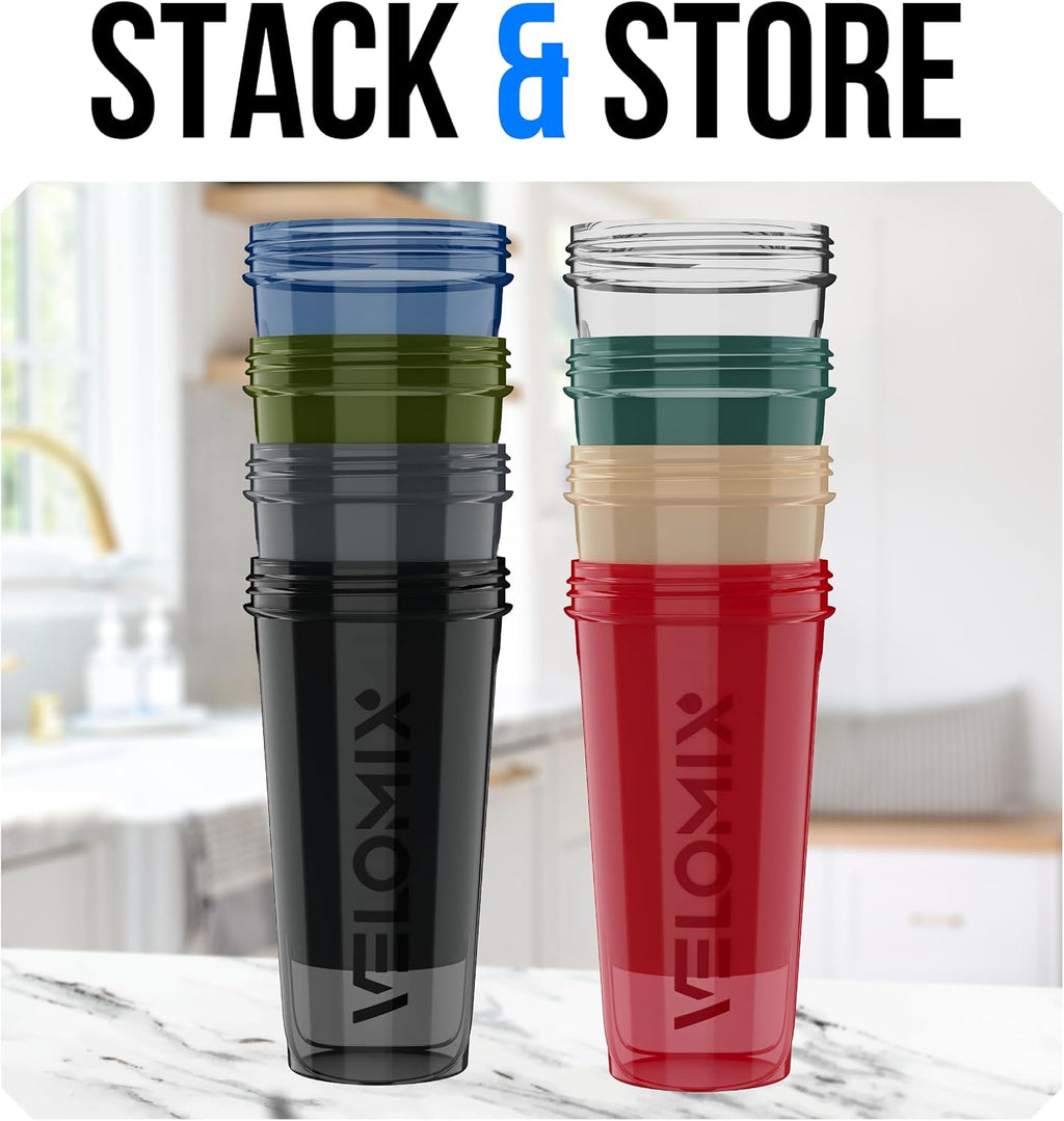 8 Pack 28oz Protein Shaker Bottle for Protein Mixes, Crystal Clear | 8x Wire Whisk, Leak Proof Shaker Cups for