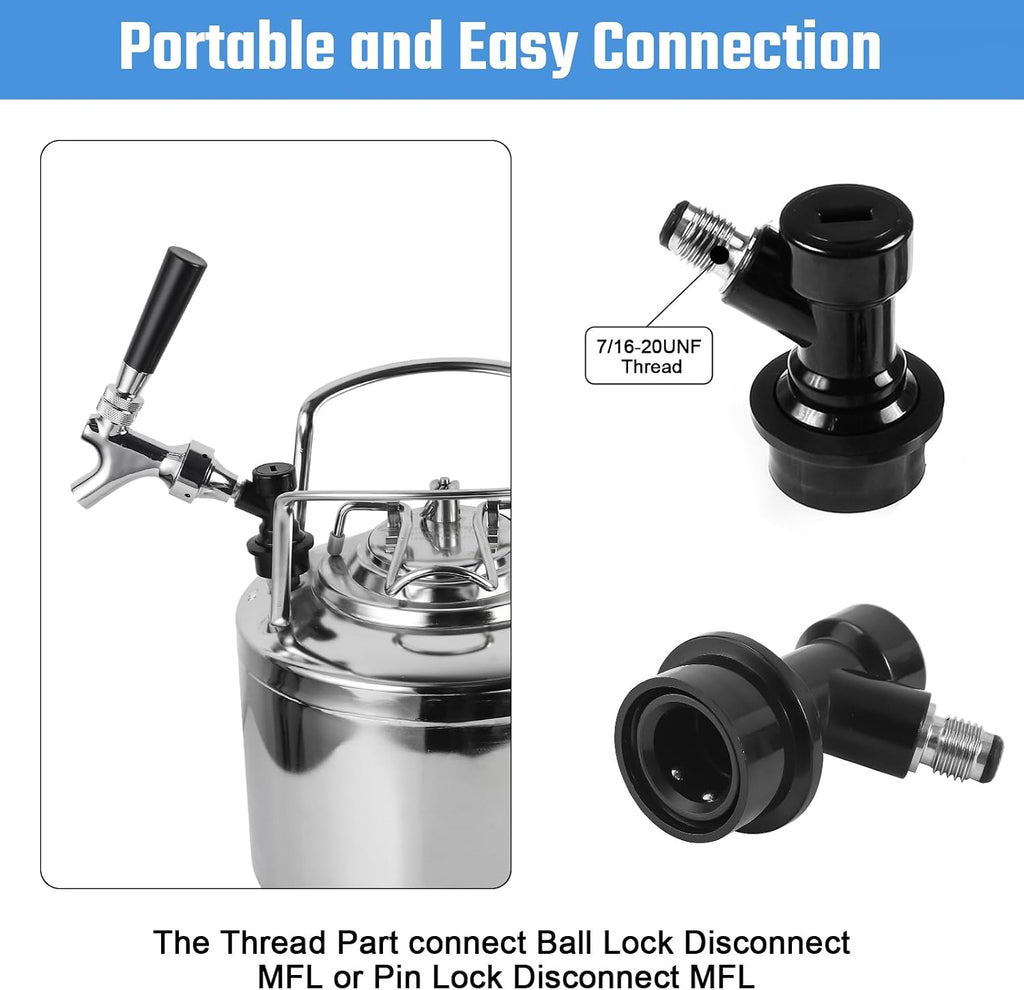 Ball Lock Tap Corny Keg Faucet Adapter, 2Pcs Ball Lock Quick Disconnect Kits for Cornelius Kegs Ball Lock Kegs, Draft