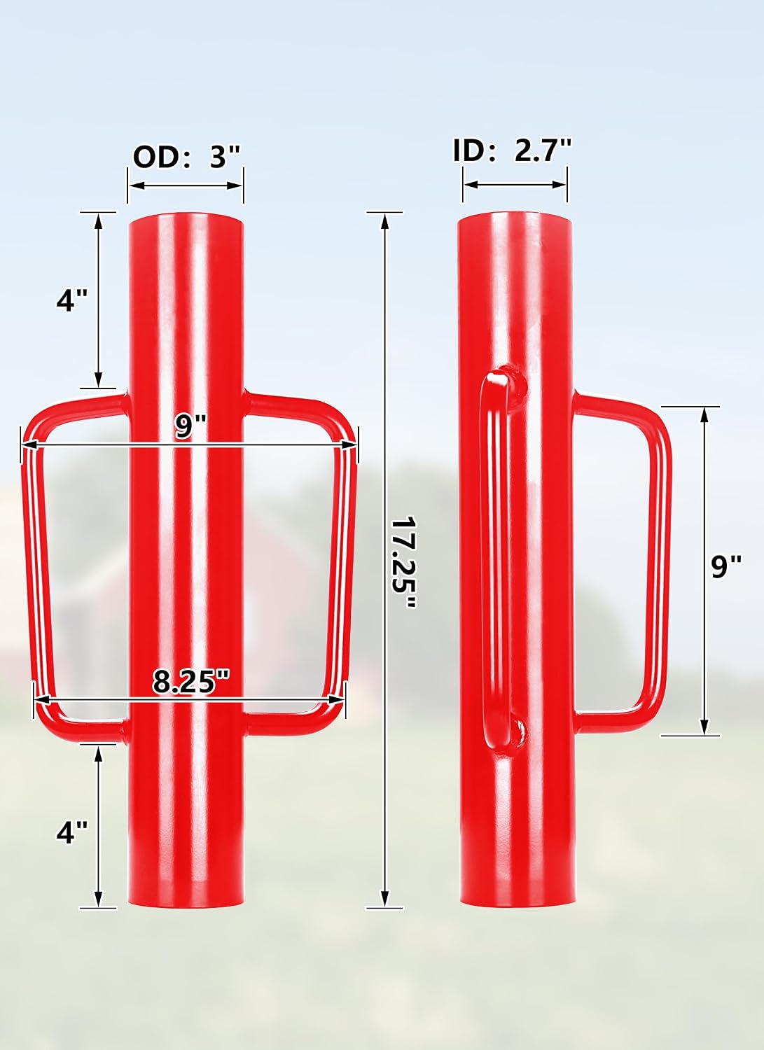 Fence Post Driver, Heavy Duty T Post Driver with Handles, Time Saving and Heavy Duty Black Pole Driver, Red, 12lb