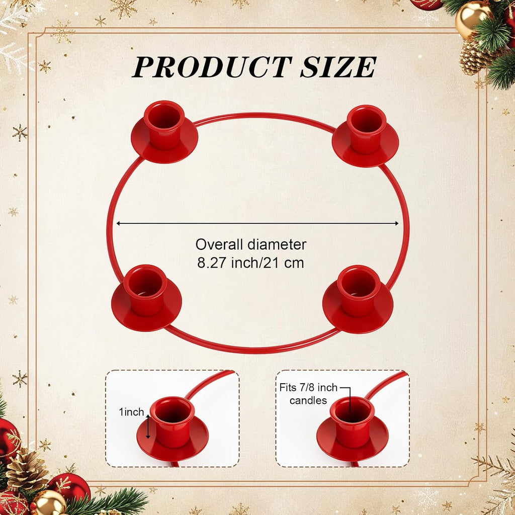 Christmas Advent Candle Holder 4 Candles Stand, Red, 2 Pcs