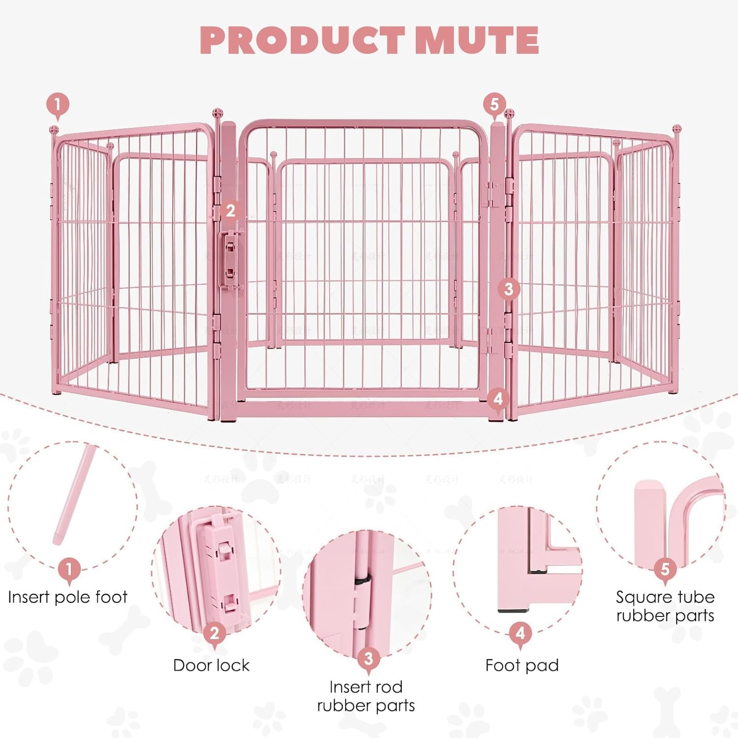 Pink Dog Playpen for Small/Medium Dogs - 32 inch 8 Panels Heavy Duty Metal Puppy Fence Outdoor Indoor with Door