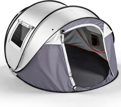 4 Person Instant Pop Up Camping Tent,Waterproof Automatic Setup with 2 Doors,Vestibule & Porch,Large Family Tent for