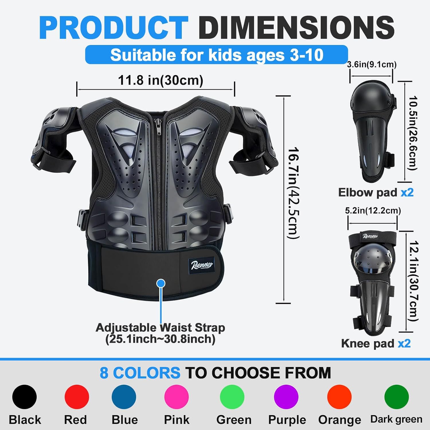 Kids Teenager Motorcycle Armor Vest Suit, Chest Protector Dirt Bike Gear, Motocross Jakckets with Knee Elbow Pads