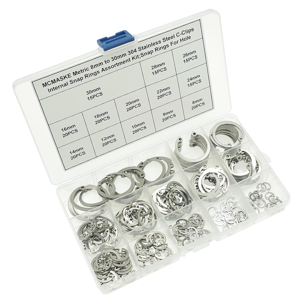 240PCS Metric 8-30mm 304 SS Internal Snap Rings C-Clips Kit