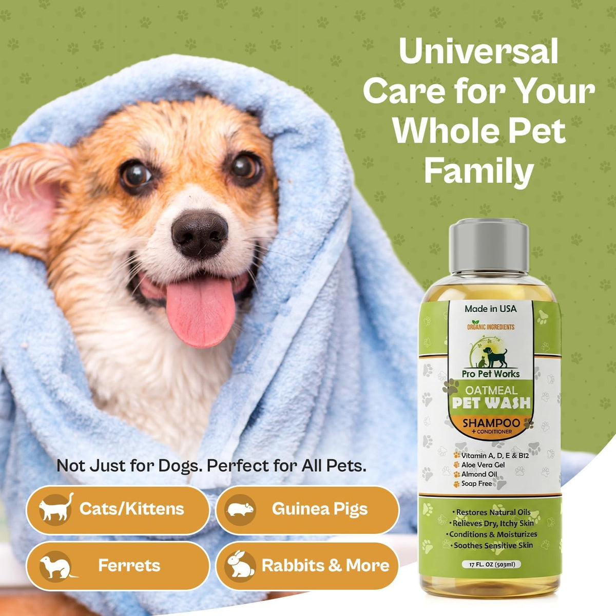 Oatmeal Dog Shampoo and Conditioner for Allergies, Itching and Sensitive Skin - Smelly, Itchy Pet Cleaning Supplies