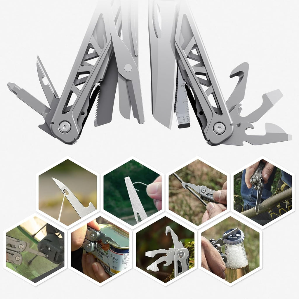 Multitool, 17-in-1 Stainless Steel Multi Tool Pliers with Self-Locking, Pocket Knife, Nylon Sheath, Professional