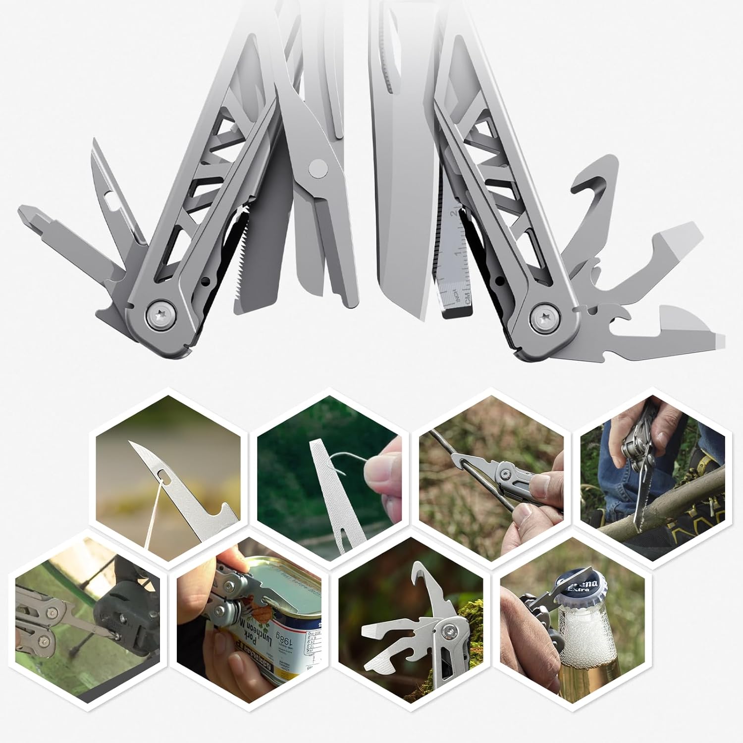 Multitool, 17-in-1 Stainless Steel Multi Tool Pliers with Self-Locking, Pocket Knife, Nylon Sheath, Professional