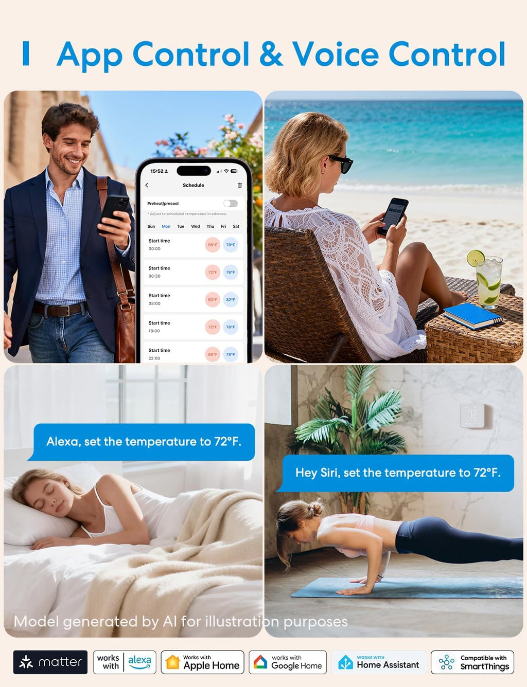 Smart Thermostats for Home, Matter Programmble WiFi Thermostat | Works with Alexa, Apple Home, Google Assistant, App