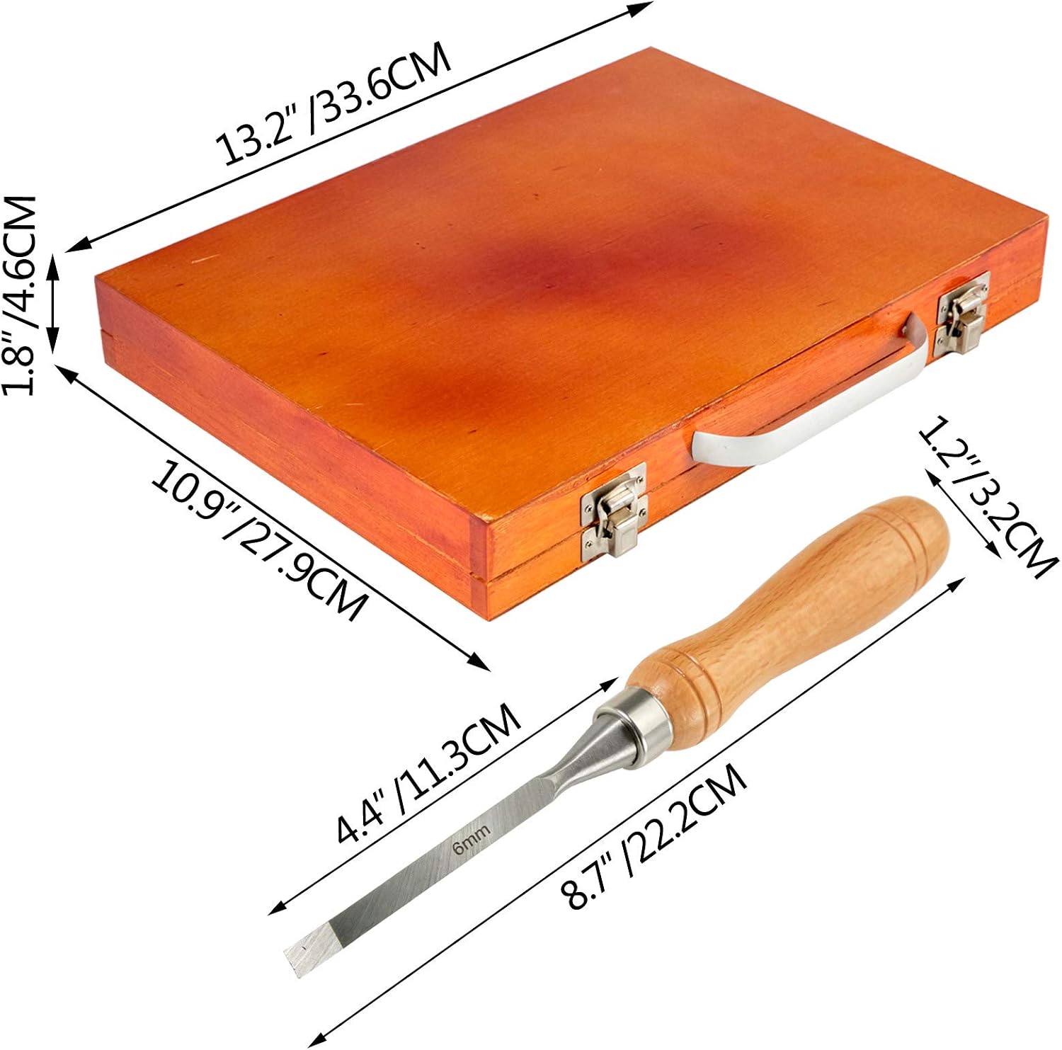Wood Chisel Sets 12pcs，Carving Hand Chisel 3-3/4Inch Blade Length with Red Eucalyptus Handle,Wood Tool Box