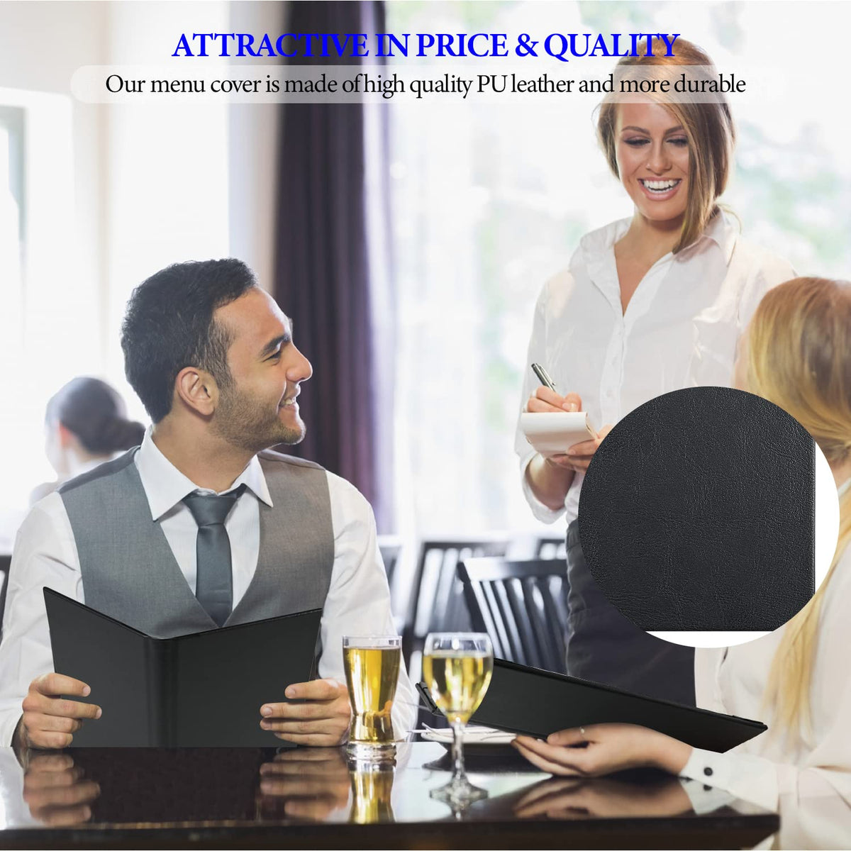 4.25 x 11 inches Leather Menu Holder Double Views