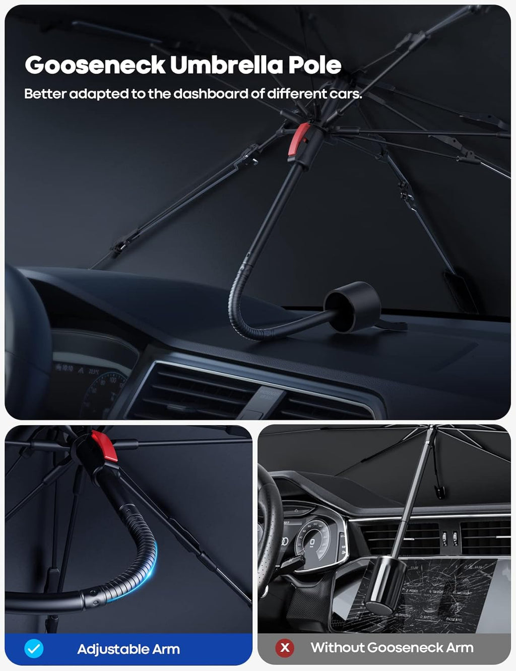 Car Windshield Sunshade Umbrella - Foldable Car Windshield Sun Shade Cover, 5 Layers UV Block Coating, 52"x31" Front
