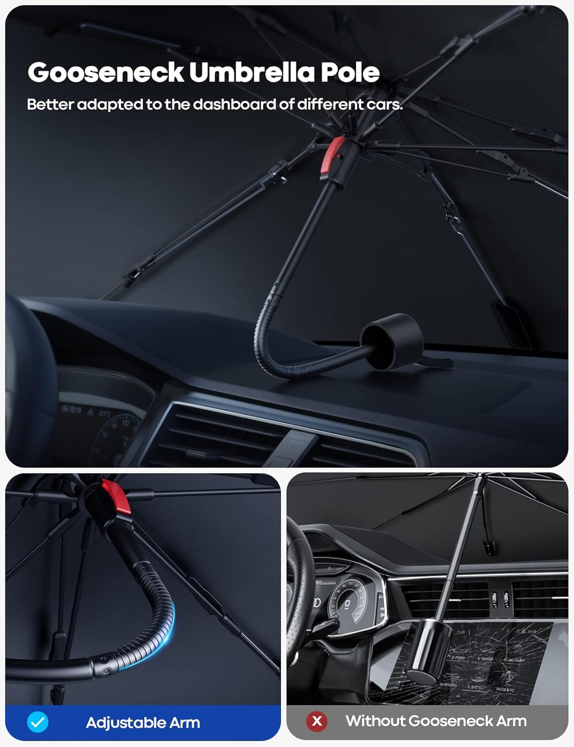 Car Windshield Sunshade Umbrella - Foldable Car Windshield Sun Shade Cover, 5 Layers UV Block Coating, 52"x31" Front