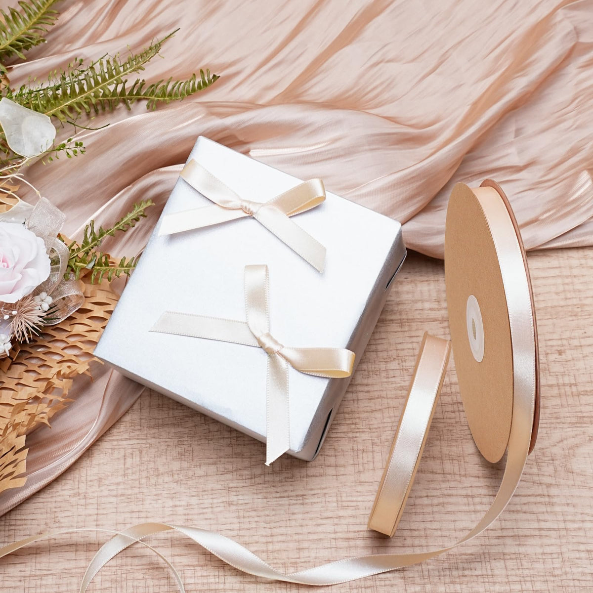 Nude Satin Ribbon 3/8 Inch 25 Yards