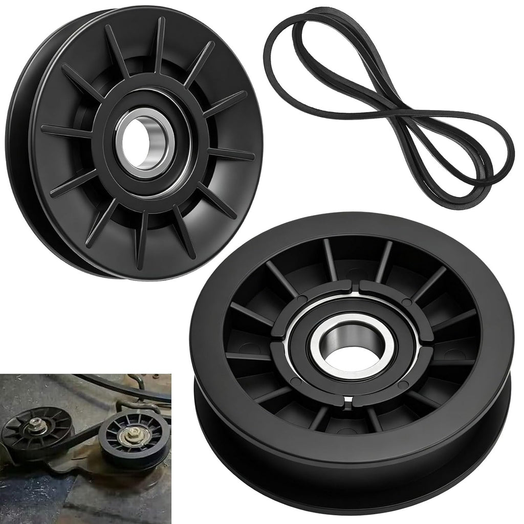 756-05024 V Idler Pulley & 756-05032 Flat Idler Pulley & 754-05027 (1/2" X 91") Tractor Drive Belt Compatible with Cub Cadet Mtd Gt50 Gt54 Lt42 Gt Xt1 Xt2 Zt1 Zt2