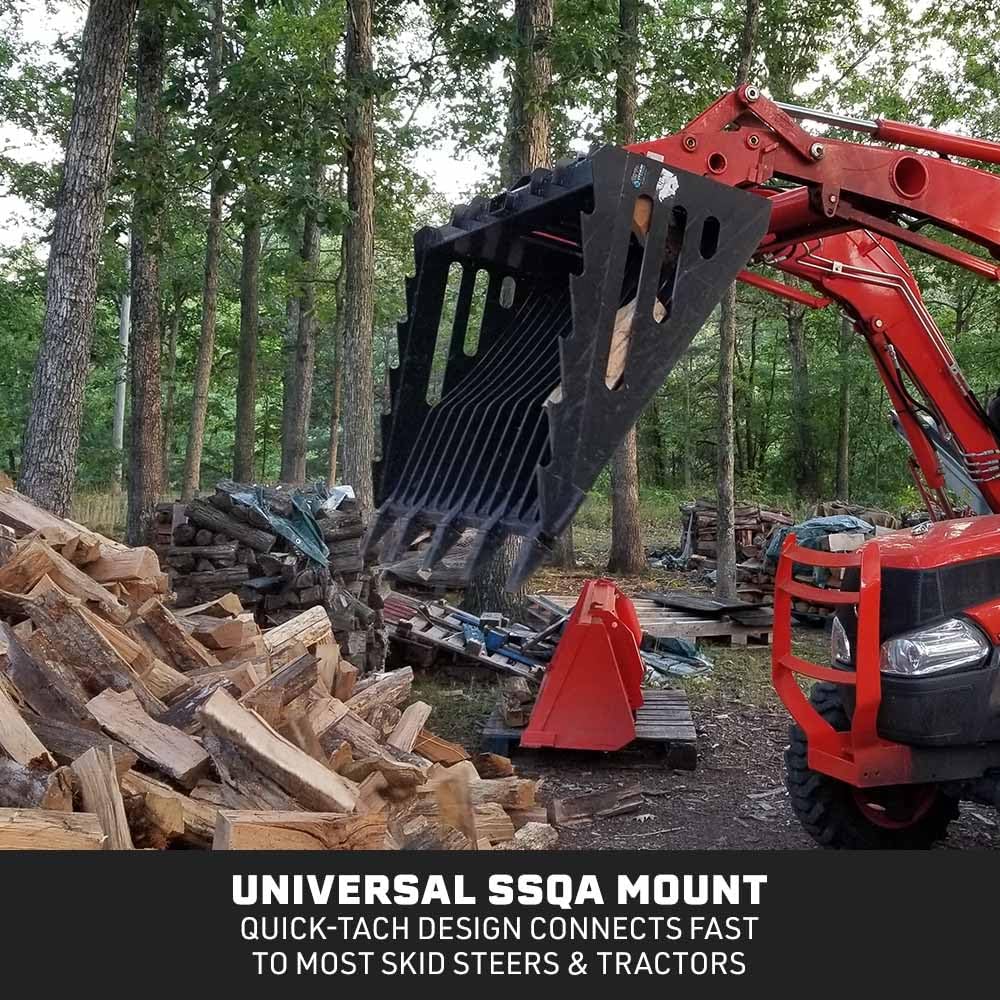 72" Skeleton Rock Bucket with Bolt-On Teeth, Skid Steer Quick Tach Mounting System, 4" Spaced Tines, Reinforced Side