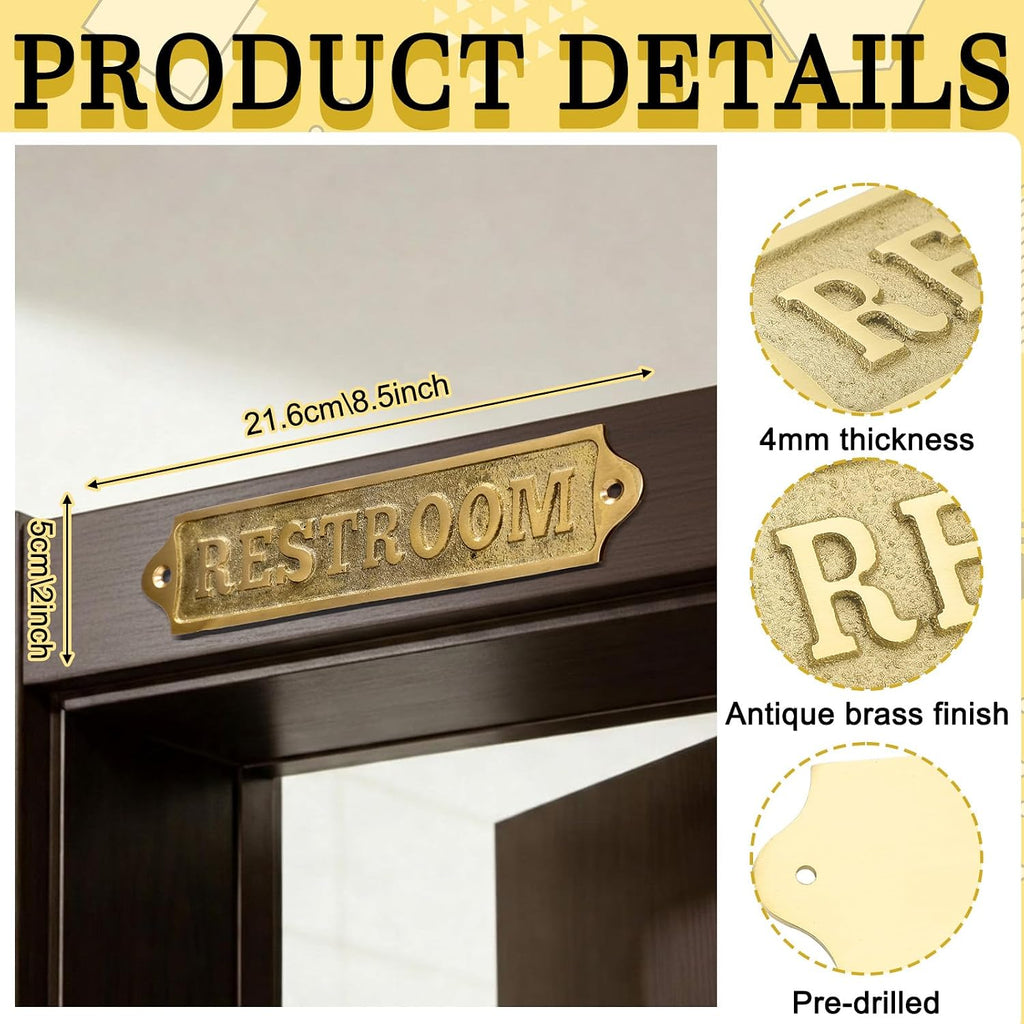 8.5 x 2 Inch Restroom Sign Solid Brass Metal Door Sign
