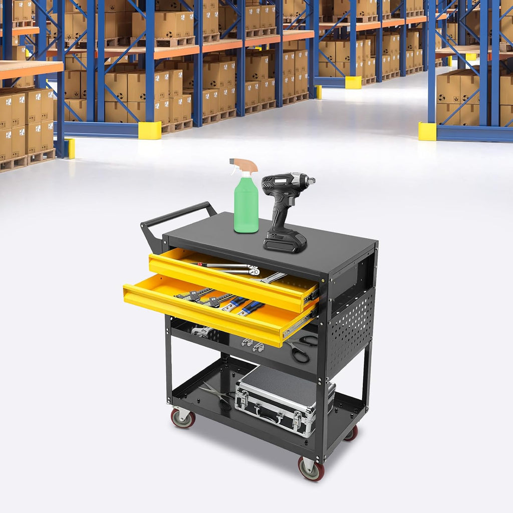 5-Tier Heavy Duty Tool Cart, 400Lbs Capacity Carbon Steel Rolling Cart with 2 Drawers, Mechanic Tool Storage