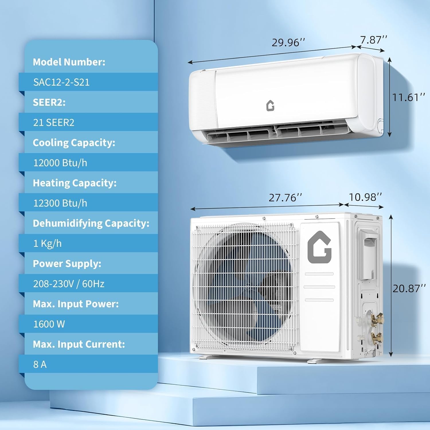 12,000 BTU Mini Split Air Conditioner & Heat Pump, 21 SEER2 Ductless Inverter, Smart WiFi, DIY Install Kit, Quiet