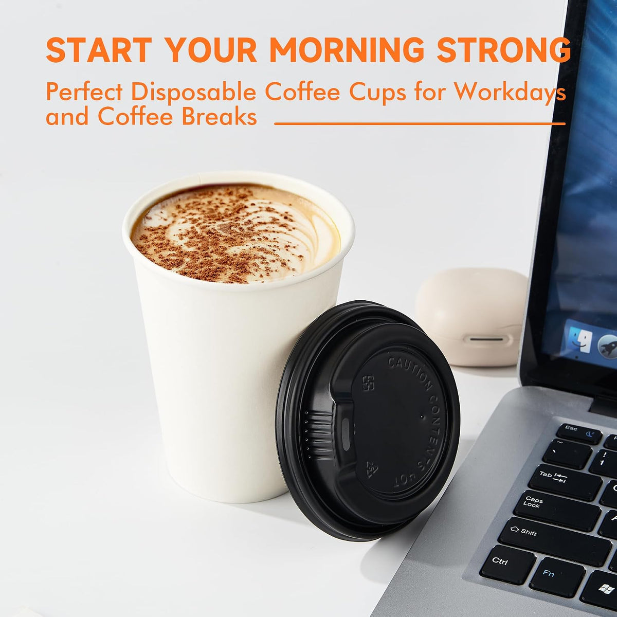 100 Pack 12 oz Disposable Coffee Cups with Lids,White