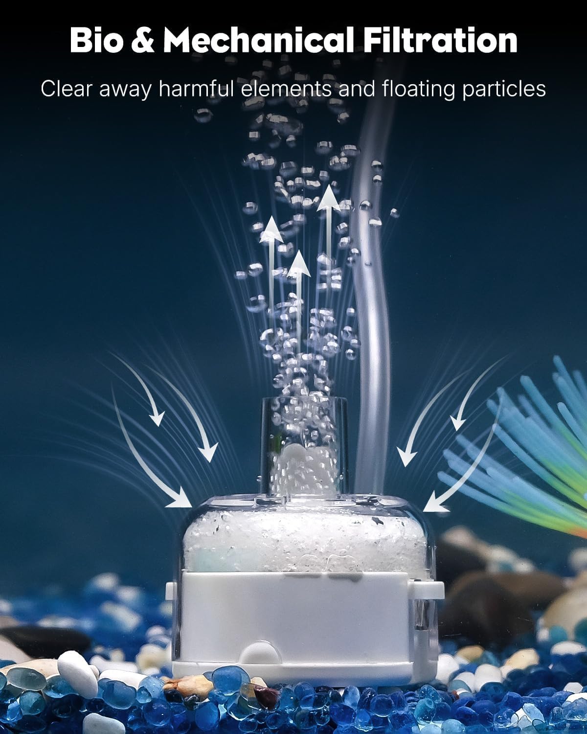 Mini Aquarium Air Pump, Ultra Quiet Oxygen Aerator Kit for 1-15 Gallon Fish Tanks with Air Tubing, Air Stone, Check