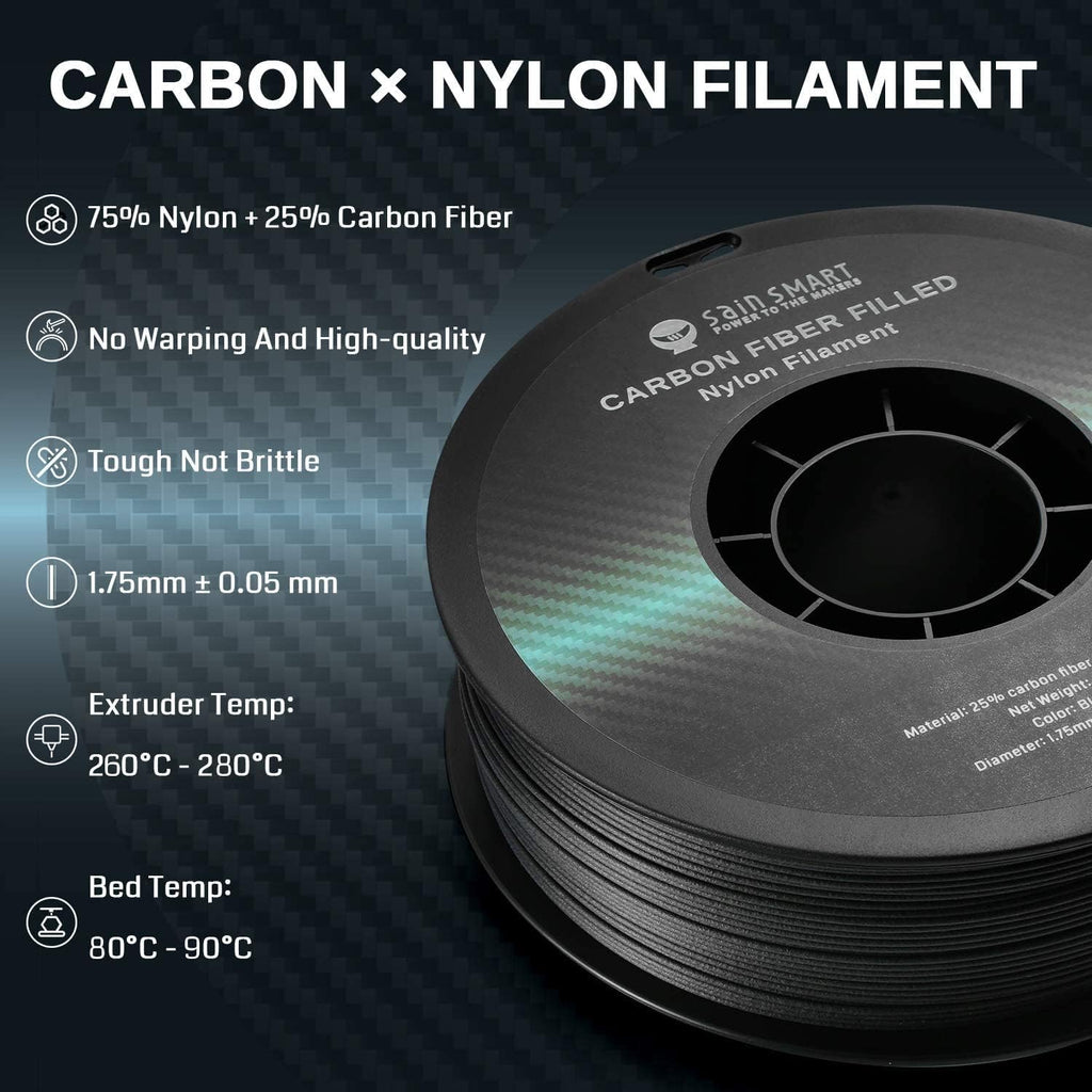 1.75mm Black ePA-CF Carbon Fiber Filled Nylon Filament 1KG (2.2lbs) Spool for 3D Printer