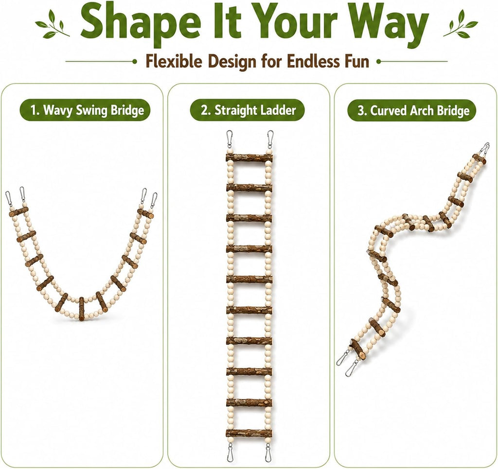 Chew-Resistant Bird Ladder, Prickly Ash Wood Cage Toy, 30 Inches (76cm) | 12 Step Natural Parrot Climbing Bridge for