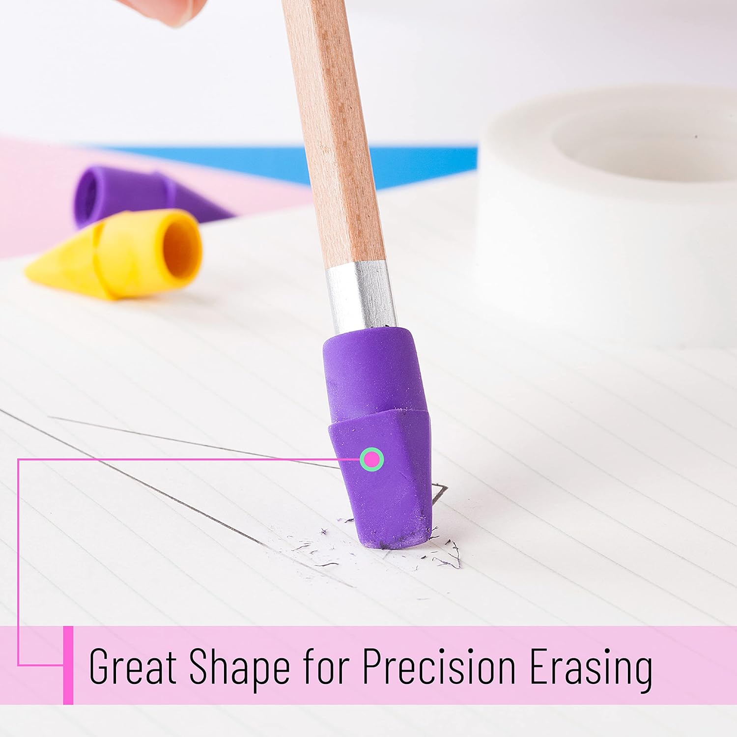 Pencil Top Erasers, 120 Pack, Latex-Free, No-Smudge | Cap Pencil Erasers for Precise Erasing, Kids, Teachers