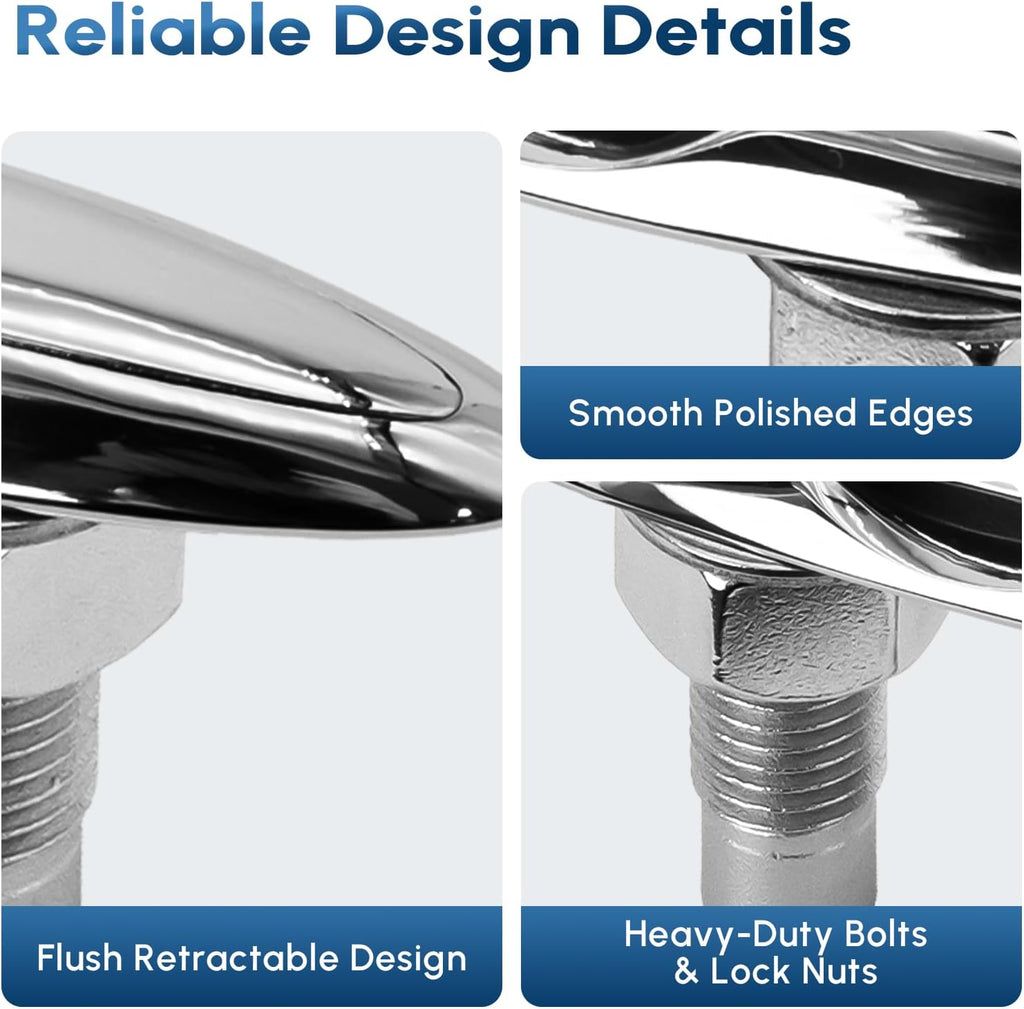 Pull Up Boat Cleats 5" 6 Inch, 316 Stainless Steel Retractable Flush Mount Cleat, Pop Up Hidden Deck Cleat for Marine Boat Dock Yacht (1 Pack / 2 Pack)