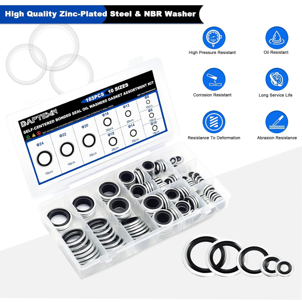 165PCS Bonded Sealing Washers, Metric Sealing Rubber Washers Kit