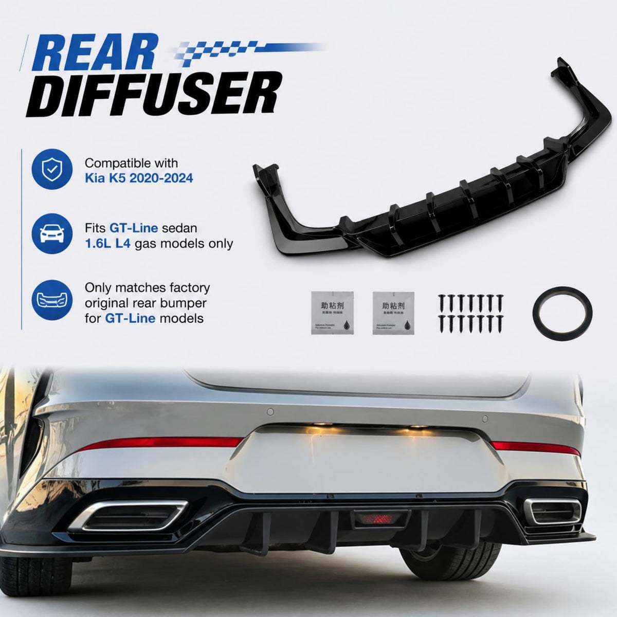 GaofeiLTF Rear Diffuser Fits Kia K5 Gt-line 2020-2024